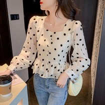 Fang Collage Snow Spinner 2022 new fashion gas dots in early autumn is a thin and sweet tops