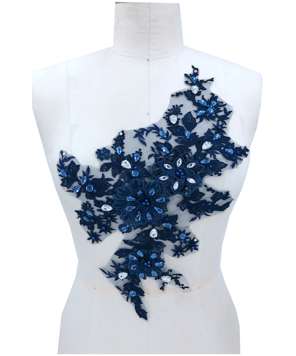 7-color rhinestone pearl decals navy blue three-dimensional lace lace flower decals DIY decorative accessories 37x24cm
