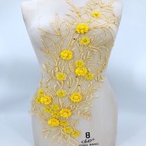 Solid lace large flower sheet nail beads bronzed with lace yellow applie yellow applie DIY clothing accessories accessories 68x25cm