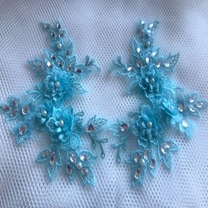 Light blue solid lace with floral hand nail beads to flower DIY clothing to decorate lace accessories material