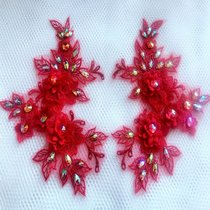 Red diy handmade nail bead claw drill three-dimensional flower lace applique bride ornaments wedding dress flower lace accessories