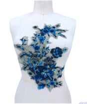 3D solid lace with flower nail pearl water drill lace DIY gown dress fabric fabric fabric web yarn lace 33x25cm