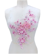 Pink Lace Solid Nail Beads Lace Water Drill with Fancy Wedding Dresses Dresses Dresses DIY Decorative Accessories 37x24cm