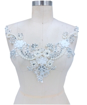 White Handcrafted Nails Beads Solid Flowers Lace Pearl Water Drilling Lace Applieda Wedding Dress Diy Clothing Lace Material