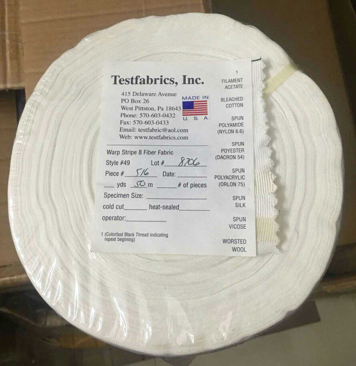 49#多纤维布纺织品色迁移测试布Testfabrics,Inc USA色迁移六纤布