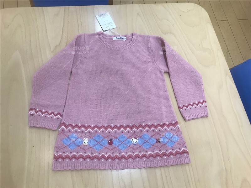 @ Country Now Japan Mall Discount Familiar Small Bear Long Sleeve Round Lead Knit Cardiovert Dress 346345