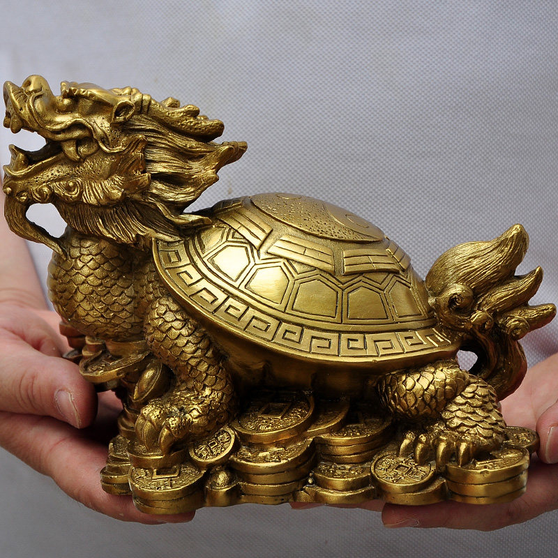 Gossip Dragon Turtle Ornament All Copper Lucky Dragon Head Money Turtle God Beast Home Living Room Office Feng Shui Opening Gift