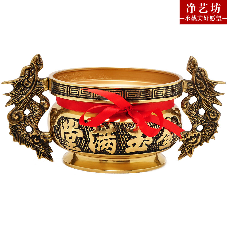 7-inch brass large Number of incense stove Double Dragon ear Merchants Golden Jade Stove Buddha Hall Buddhist Buddhist Buddha Supplies Incense Burner burning line incense
