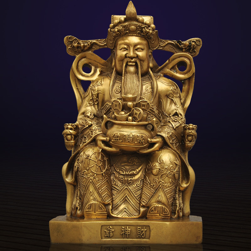 Brass Wen Caixin The Divine Mercy of the Financial and God Buddha Statues on three sides The Caixin Caixin Confess to the Opening of the New Gift Decorations