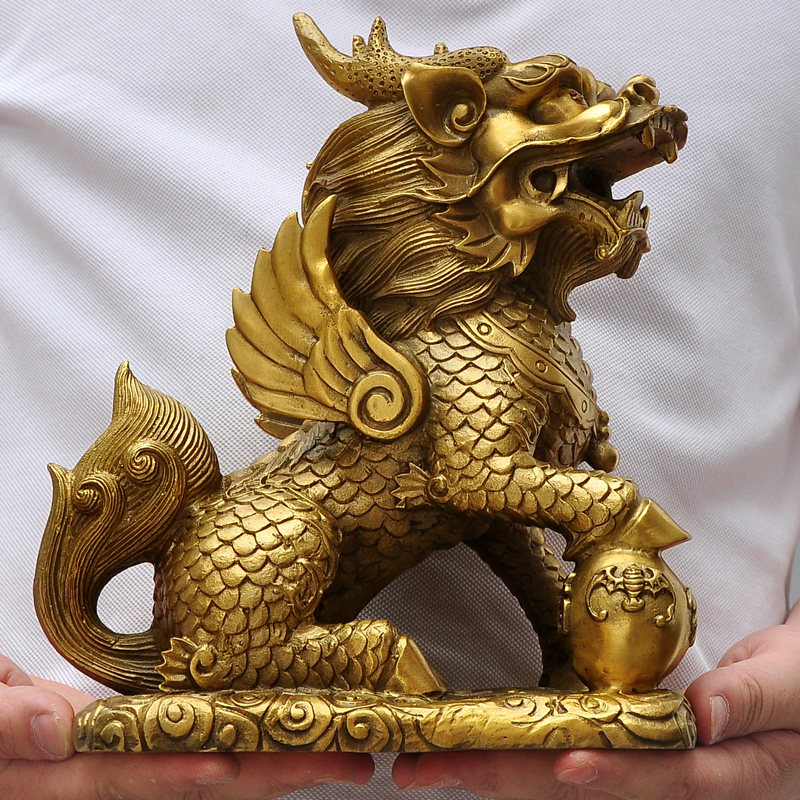 Brass unicorn ornaments a pair of home Feng Shui crafts gifts ornaments lucky office living room TV cabinet wine cabinet decorations