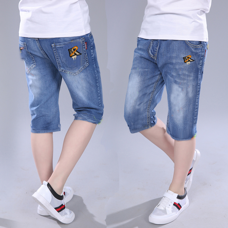 Trẻ em 4 quần mùa hè 5 Hàn Quốc phiên bản 6 chàng trai denim quần short 7 lỏng 8 năm điểm quần mỏng 9 tuổi quần bảy điểm trong quần.