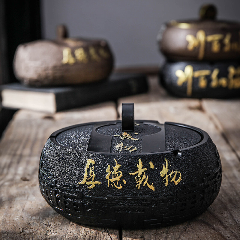 Creative Personality Fashion Windproof Ashtrays Retro Smoke Flush Resin With Lid Sealed Cigarette Ash Tray Big room Home