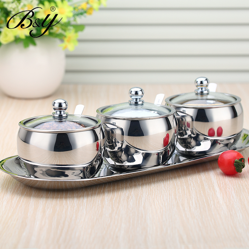 304 stainless steel seasoning jar Salt Tank Suit Zo bottle containing box Home Kitchen Condiment Box Four Sets