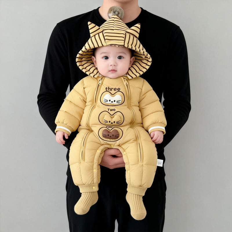 Infant Winter down Jacket Jumpsuit Baby Winter Cartoon Fleece Thickened White Duck down Outdoor Warm Hooded Clothing