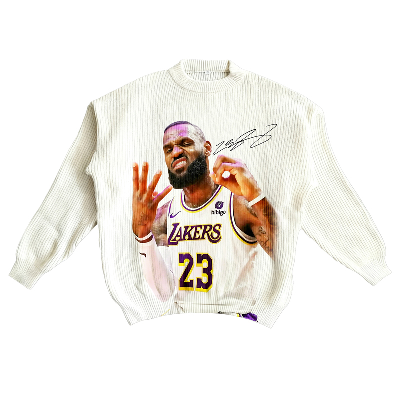 Original James Digital Direct-Printed American-Style Large Print Autumn and Winter Warm Sweater Trendy Unisex White Knitwear