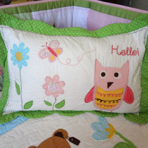 Cotton patch embroidered childrens latex quilted pillowcase Cotton thickened lace Green Owl pillowcase