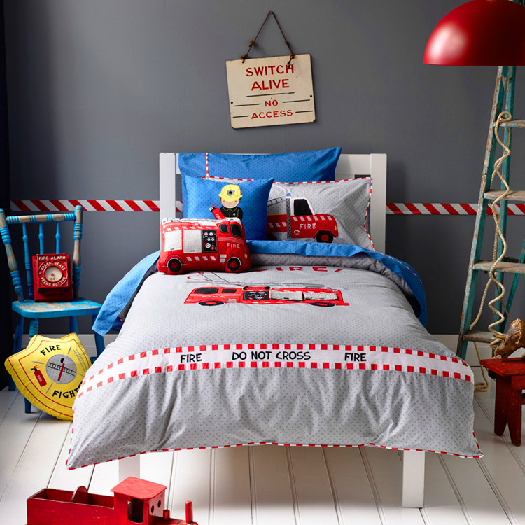 New children's bed Bedding Pure Cotton Three Sets All-cotton Car Quilt Cover Bed Linen Four Sets Men Fire Truck-Taobao