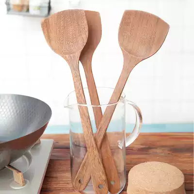 Chicken wing wood shovel Non-stick pot special paint-free long-handled solid wood spatula high temperature resistant cooking shovel Household kitchenware