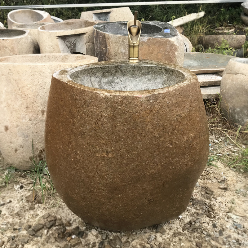 Stone column basin Stone art wash basin Integrated courtyard Floor-to-ceiling wash basin with pebble washbasin