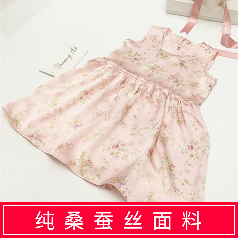 Children Genuine Silk Dress Girl Mulberry Silk Summer Dress New Girl Printed Pink Baby Princess Dresses Thin