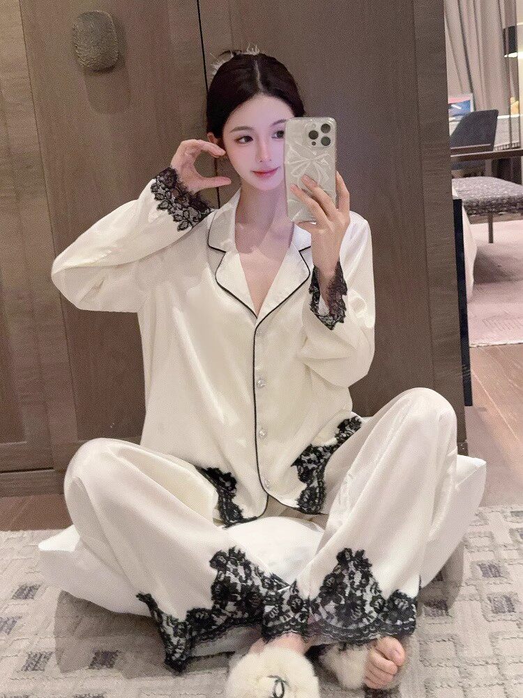 Women's Lace Trim Satin Pajama Set – Silk Feel, Breathable, Stylish Enough to Wear Outside, 2025 New Lounge Wear