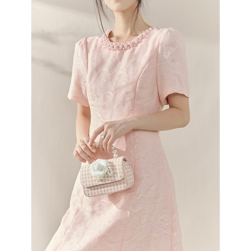 Flowing Era/Very Beautiful Korean-Style Chic Unique Blouse with Tie, Pink Embroidered Lace Shirt Top for Summer