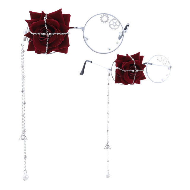 Punk Lolita bat roses glass frame goth gear one-sided love dark steam steam style gothic