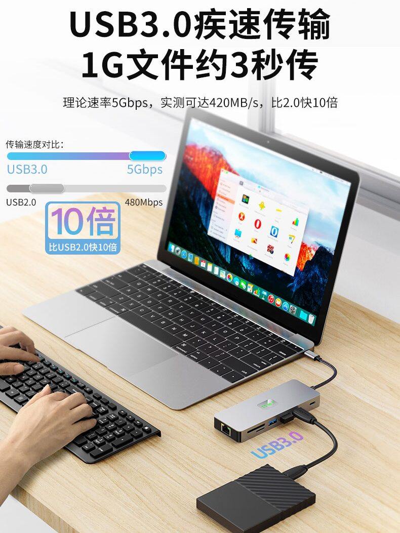 Gigabit Network Card Typec Docking Station Usbc to Hd High-Definition 4K60Hz Laptop 3.0Hub11-In-1 Docking Station