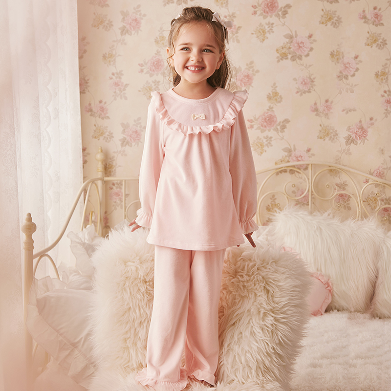 RoseTree children's pajamas women's autumn and winter girls' coral velvet long-sleeved thickened baby flannel homewear suit