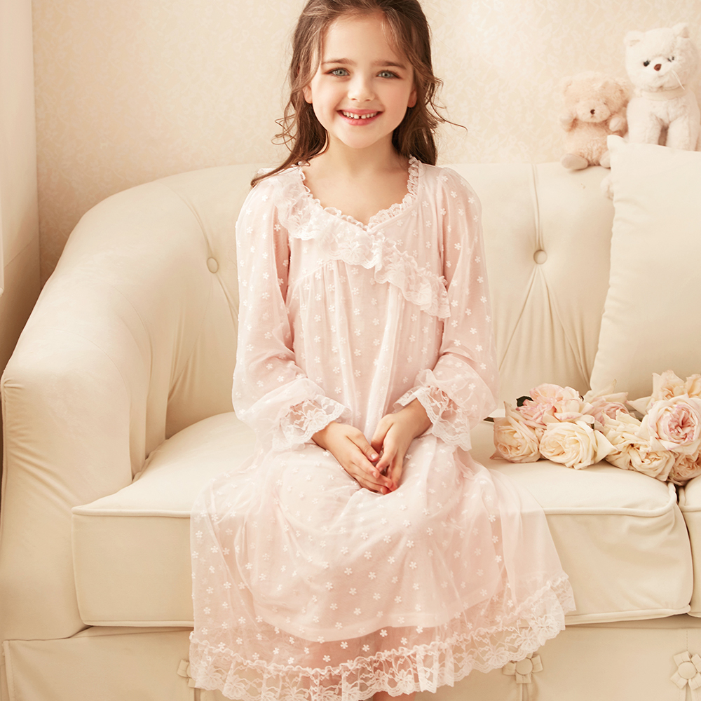 RoseTree Girl Sleeping Dress Princess Wind Spring Autumn Long Sleeves Slim Summer Children Cute Little Girl Baby Sleepwear