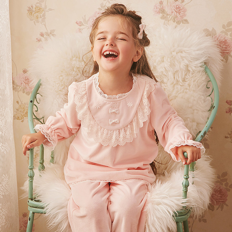 RoseTree children's flannel pajamas women's autumn and winter girls' coral fleece thickened girls' baby home clothes suit