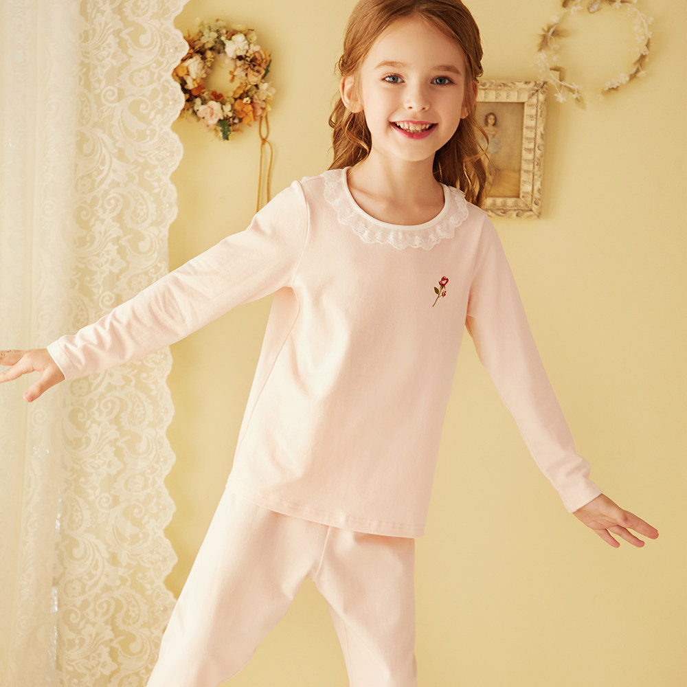 RoseTree Girl Sleepwear Pants Sets Spring Autumn Children Pure Cotton Thin Fall Little Girl Baby Full Cotton Home Clothing