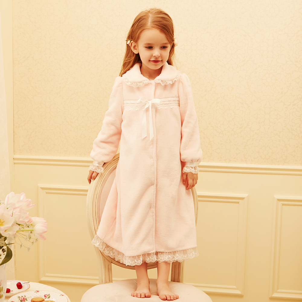RoseTree girls nightgown flannel autumn and winter children's pajamas little girl princess baby coral fleece bathrobe