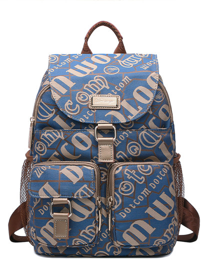 盛装舞步休闲新款时尚韩版潮流帆布配牛皮双肩包女包旅行背包M429