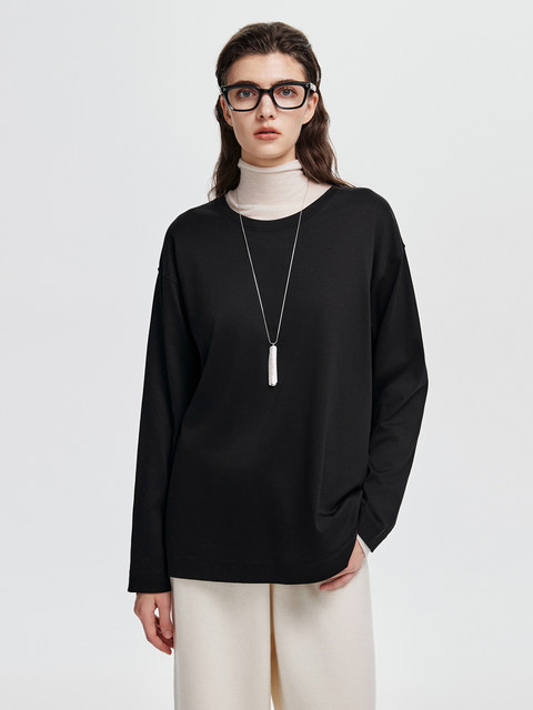 Chumian 7A Long-Staple Cotton White T-Shirt, Loose Long-Sleeve T-Shirt for Women, Winter 25, Pure Cotton Round Neck White Base Shirt for Layering