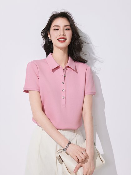 初棉轻氧感花苞袖polo领休闲短袖T恤女 24夏季显瘦正肩珠地polo衫