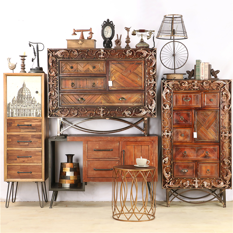 Retro American industrial wind fighting cabinet solid wood iron art furniture tea table Minjuku entrance and creative bar dining room containing cabinet