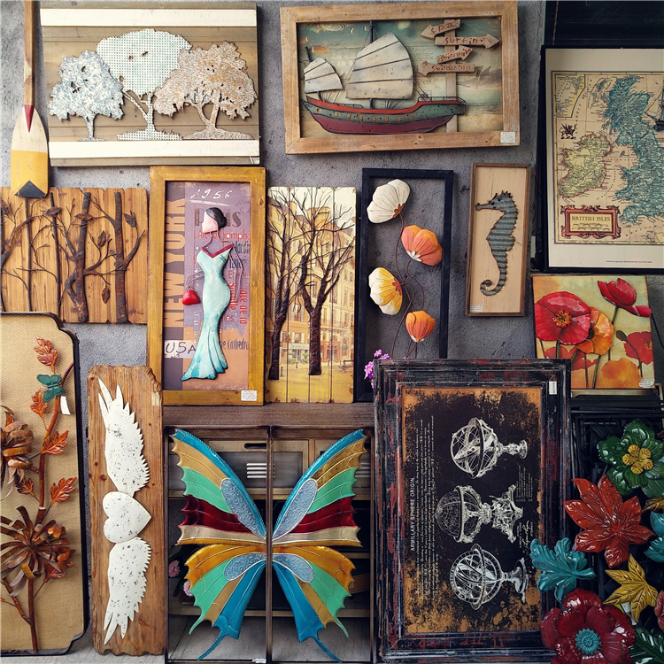 American vintage iron art solid wood wall decoration glass hanging househouseresidential bar restaurant garden decoration design