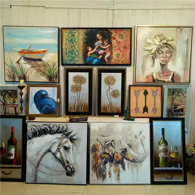 French retro nostalgic solid wood frame hand-painted three-dimensional oil painting homestay background wall hanging painting mural pendant