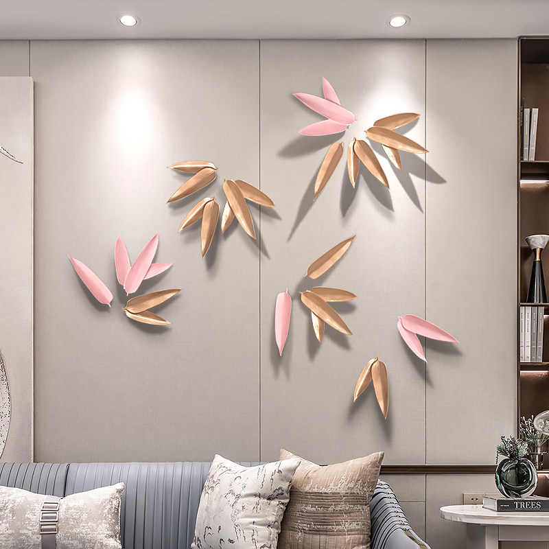 New Chinese-style resin bamboo leaf three-dimensional wall hangings modern minimalist pendants light luxury sprinkle shop creative background wall decoration