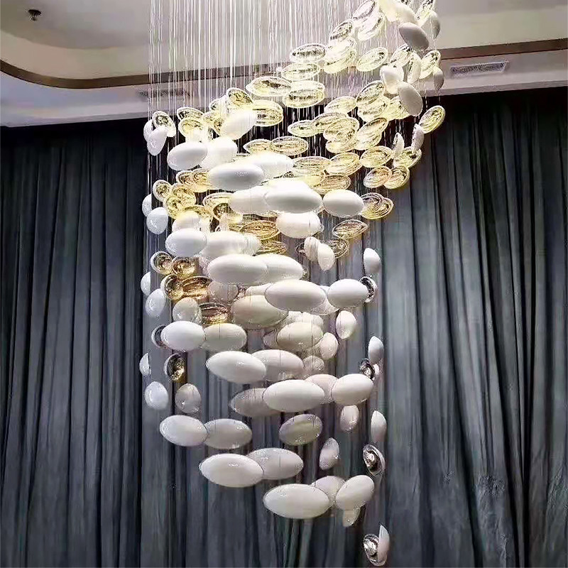 Large Golden Egg Hemisphere Platinum Color Hanging Accessories Sample House Display Center Hotel Clubhouse Corridor Creative Art Glass Air Pendant