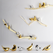 Branch bird wall decoration electroplating bird living room sofa background wall decoration corridor aisle wall decoration
