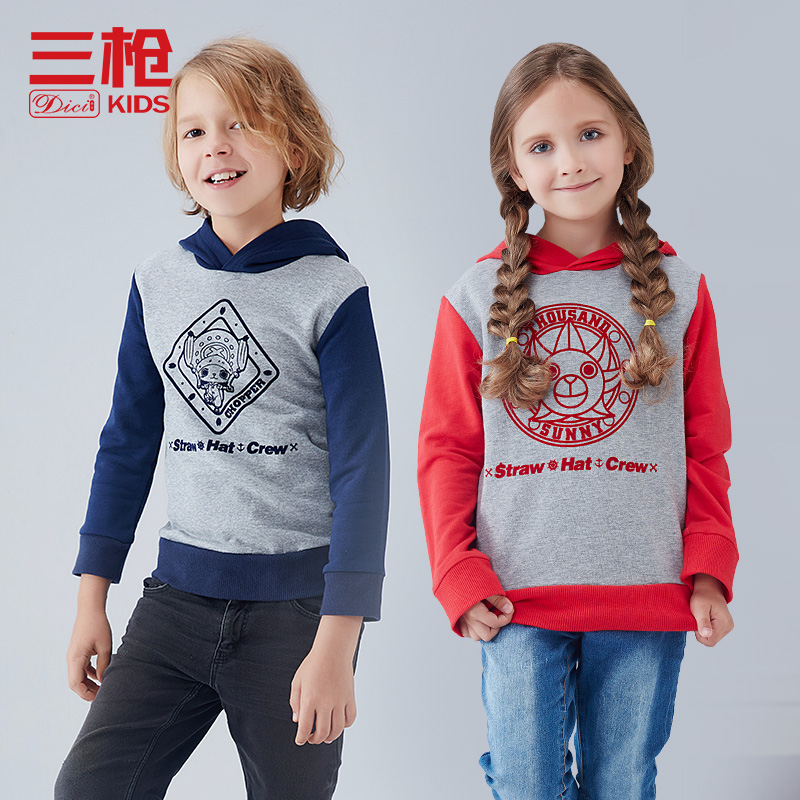 三枪 中大童 航海王印花 连帽卫衣 图3