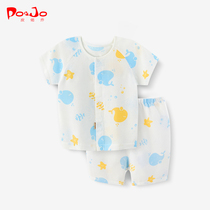 Leather Joe Short Sleeve Suit 0 Summer Boy Girl Clothes 1 Baby Boy Clothes 2 Baby Summer Clothing 3 Year Pure Cotton Cotton Cloth