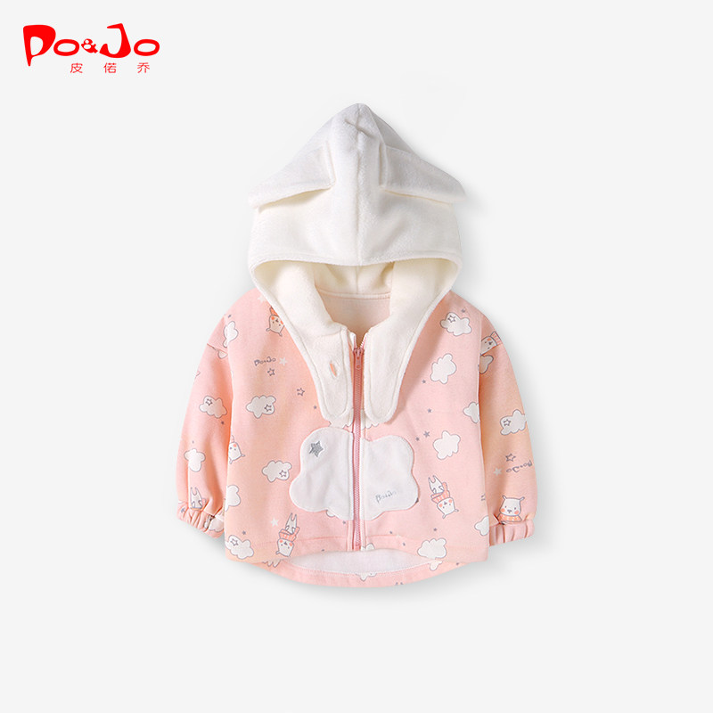 Leather Jo Winter Clothing Baby Baby Girl Children Clothes Blouses Coat jacket Even cap thickened warm and velvety autumn and winter
