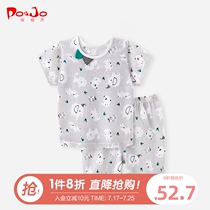 Pirojo childrens cotton short-sleeved suit Baby men and women children baby 1-3 years old summer shorts home two-piece set