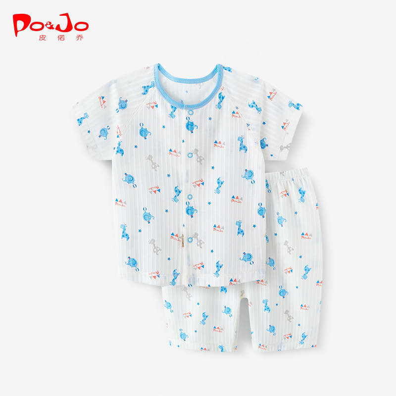 Piraeus short-sleeved suit 1 summer children's home clothes 2 baby boys and girls baby 3 cotton two-piece summer clothes