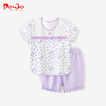 Leather so Joe short sleeve suit 0 Summer girl clothes baby clothes baby Two sets summer clothing shorts 3 year old pure cotton