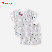 Piduqiao childrens cotton short sleeve set baby boys and girls 1-3 years old summer shorts home two-piece set