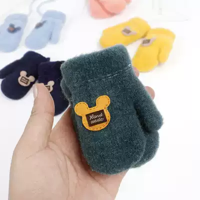 Baby gloves Winter 1-2 years old baby men's and women's children's finger gloves with finger velvet knitted 3-6 years old children's gloves